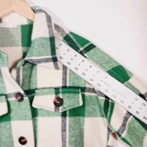 STACCATO Green & Cream Plaid Shacket, Relaxed Fit, Button Up, Jacket, Size Small - Picture 12 of 16
